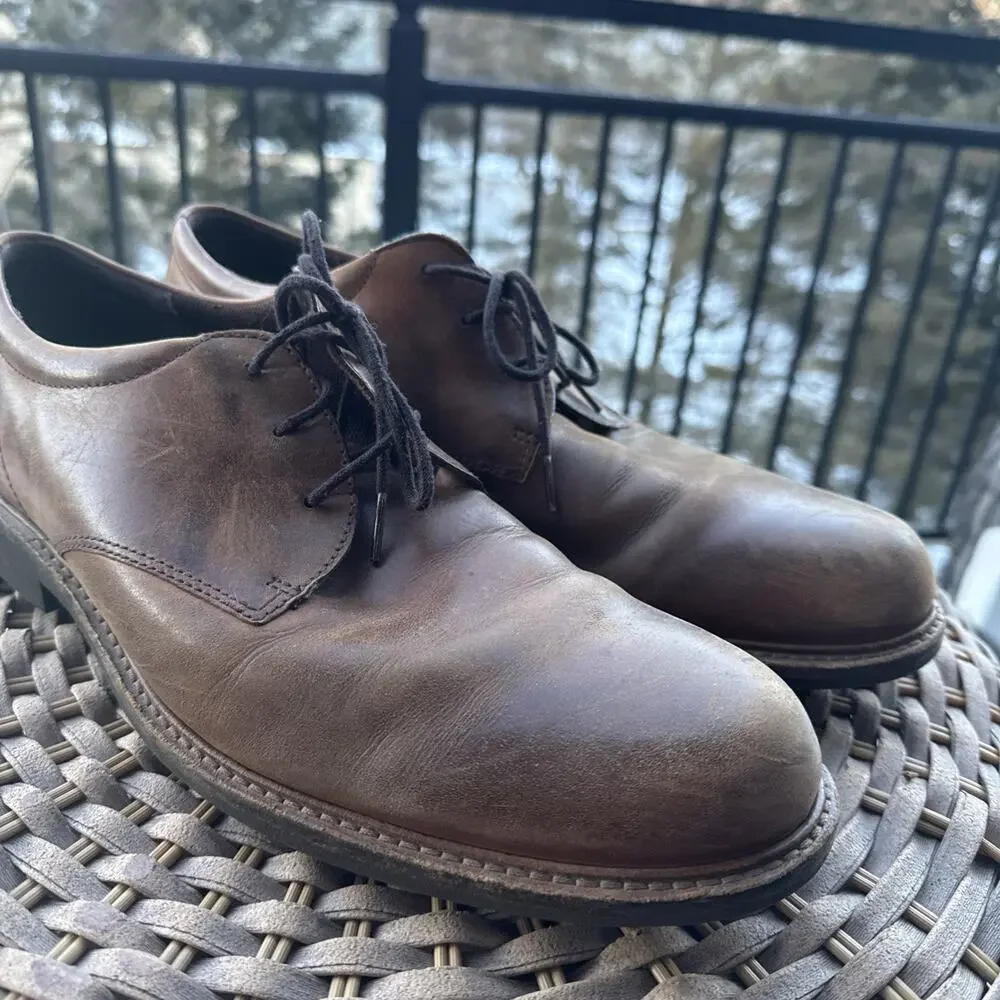 ECCO Shoes Mens 46 12 Brown Shock Point Oxford Leather W/ Superfeet Inserts